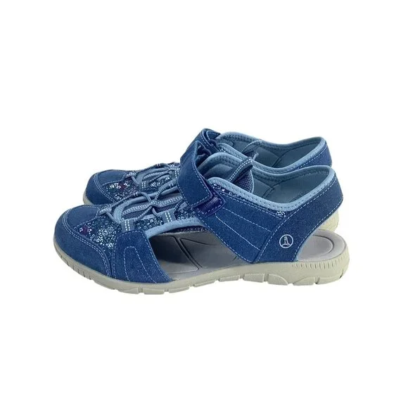 Lands' End Water Repellent ADJ Closed Toe Sport Sandals Blue Flora Size 9B - Picture 6 of 11